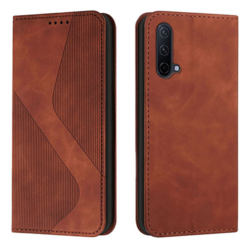 Leather Case Stands Flip Cover Holder H03X for OnePlus Nord CE 5G Brown