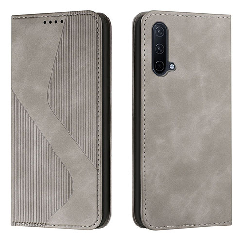 Leather Case Stands Flip Cover Holder H03X for OnePlus Nord CE 5G Gray