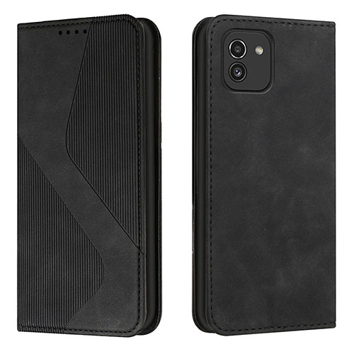 Leather Case Stands Flip Cover Holder H03X for Samsung Galaxy A03 Black