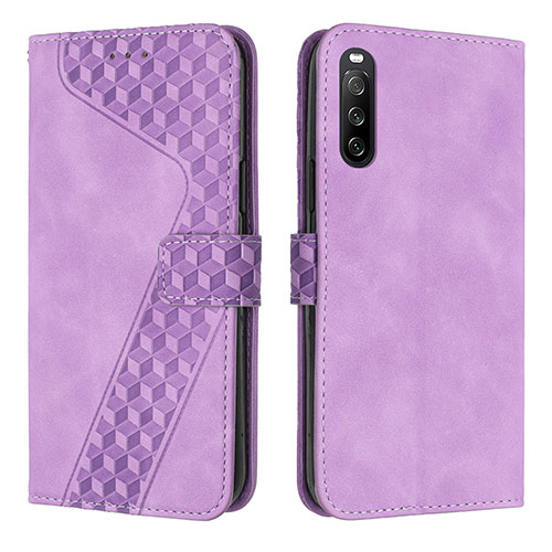 Leather Case Stands Flip Cover Holder H03X for Sony Xperia 10 IV SOG07 Purple