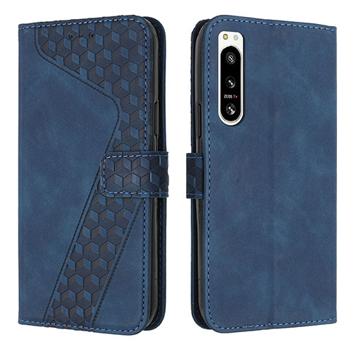 Leather Case Stands Flip Cover Holder H03X for Sony Xperia 5 IV Blue