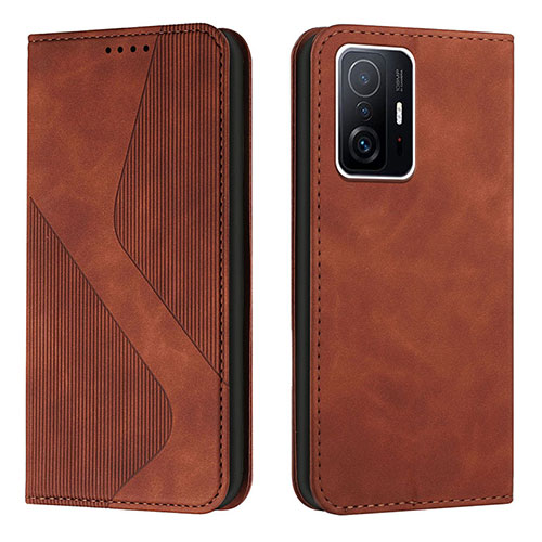 Leather Case Stands Flip Cover Holder H03X for Xiaomi Mi 11T 5G Brown
