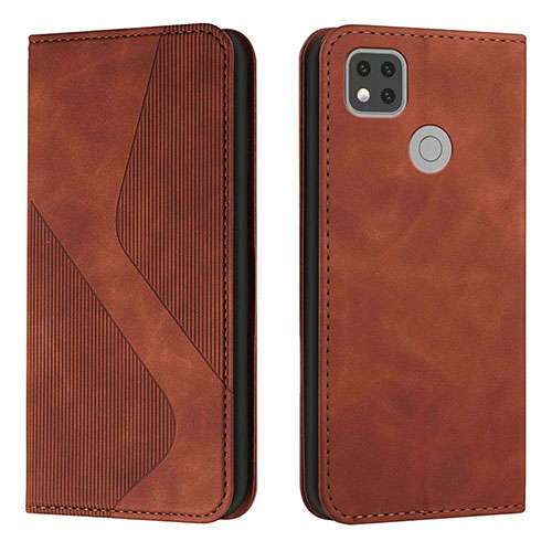 Leather Case Stands Flip Cover Holder H03X for Xiaomi POCO C3 Brown