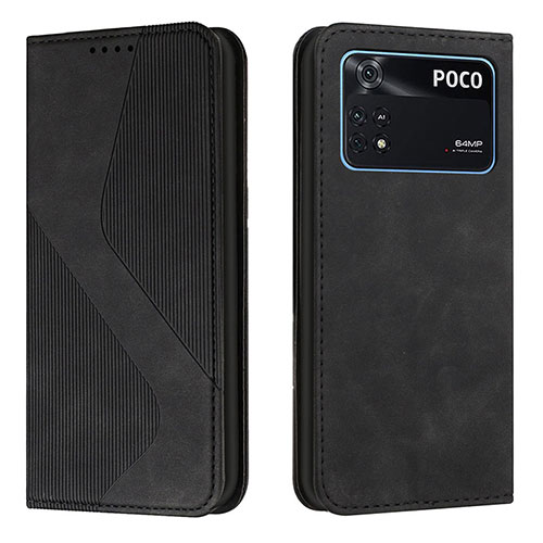 Leather Case Stands Flip Cover Holder H03X for Xiaomi Poco M4 Pro 4G Black