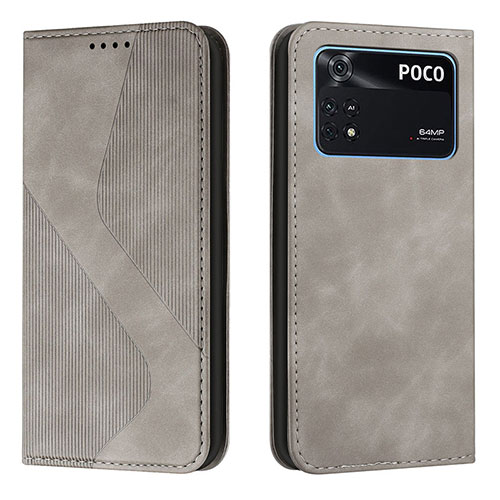 Leather Case Stands Flip Cover Holder H03X for Xiaomi Poco M4 Pro 4G Gray