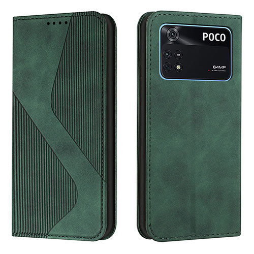 Leather Case Stands Flip Cover Holder H03X for Xiaomi Poco M4 Pro 4G Green