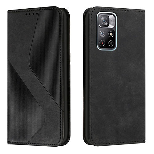 Leather Case Stands Flip Cover Holder H03X for Xiaomi Poco M4 Pro 5G Black