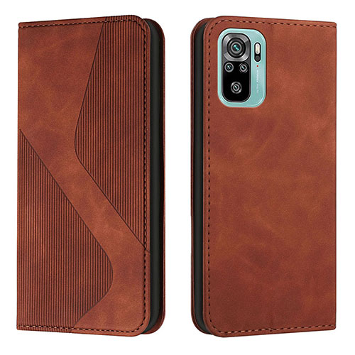 Leather Case Stands Flip Cover Holder H03X for Xiaomi Poco M5S Brown