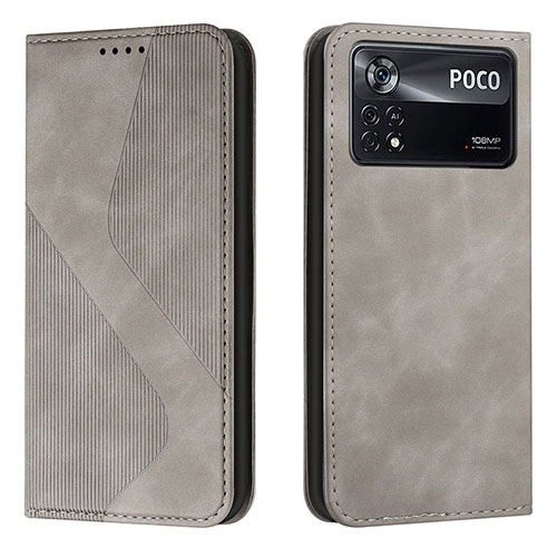 Leather Case Stands Flip Cover Holder H03X for Xiaomi Poco X4 Pro 5G Gray