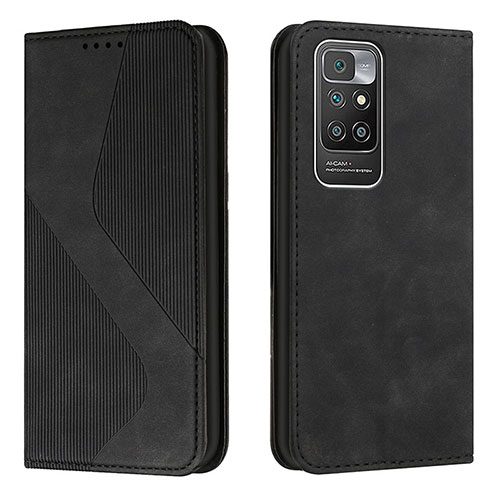 Leather Case Stands Flip Cover Holder H03X for Xiaomi Redmi 10 (2022) Black