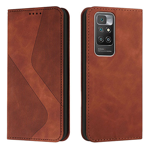 Leather Case Stands Flip Cover Holder H03X for Xiaomi Redmi 10 (2022) Brown