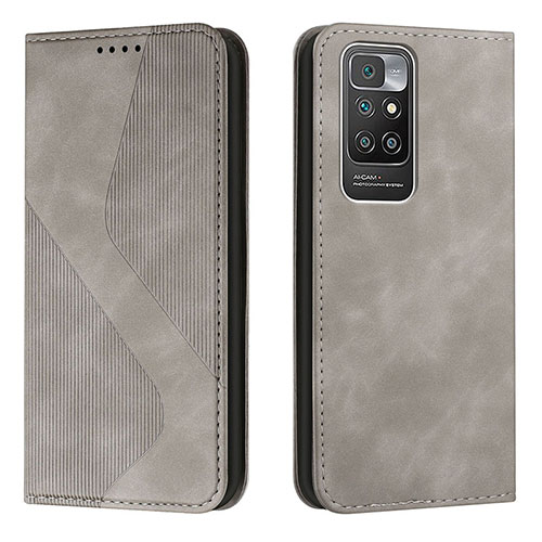 Leather Case Stands Flip Cover Holder H03X for Xiaomi Redmi 10 (2022) Gray