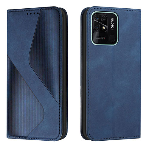 Leather Case Stands Flip Cover Holder H03X for Xiaomi Redmi 10 India Blue