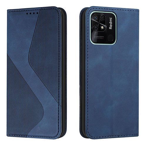 Leather Case Stands Flip Cover Holder H03X for Xiaomi Redmi 10 Power Blue