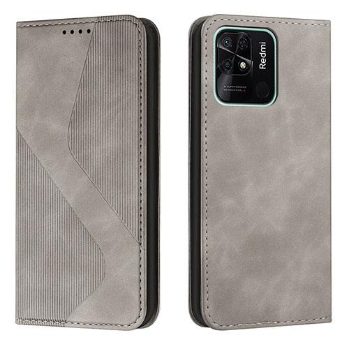 Leather Case Stands Flip Cover Holder H03X for Xiaomi Redmi 10 Power Gray