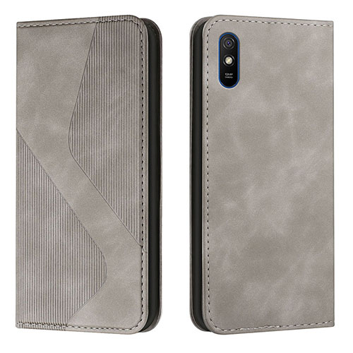 Leather Case Stands Flip Cover Holder H03X for Xiaomi Redmi 9i Gray