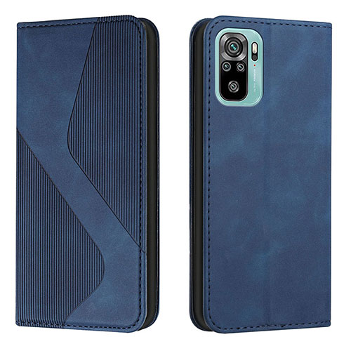 Leather Case Stands Flip Cover Holder H03X for Xiaomi Redmi Note 10 4G Blue