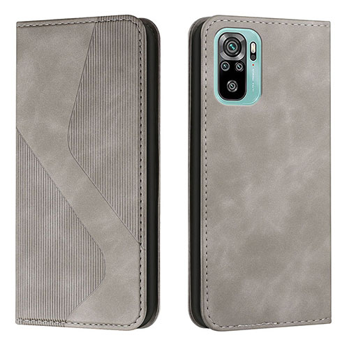 Leather Case Stands Flip Cover Holder H03X for Xiaomi Redmi Note 10 4G Gray