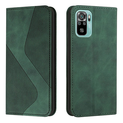 Leather Case Stands Flip Cover Holder H03X for Xiaomi Redmi Note 10 4G Green