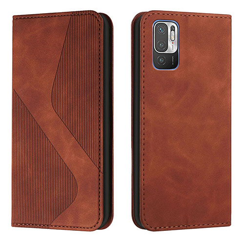 Leather Case Stands Flip Cover Holder H03X for Xiaomi Redmi Note 10 5G Brown