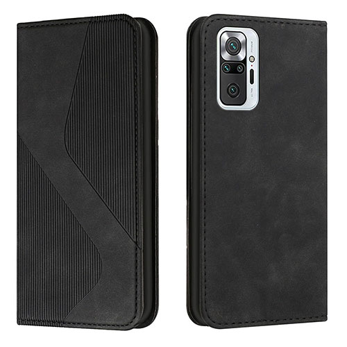 Leather Case Stands Flip Cover Holder H03X for Xiaomi Redmi Note 10 Pro 4G Black