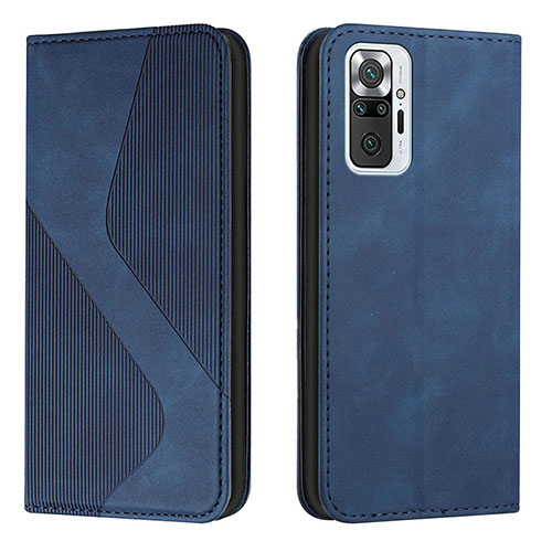 Leather Case Stands Flip Cover Holder H03X for Xiaomi Redmi Note 10 Pro 4G Blue