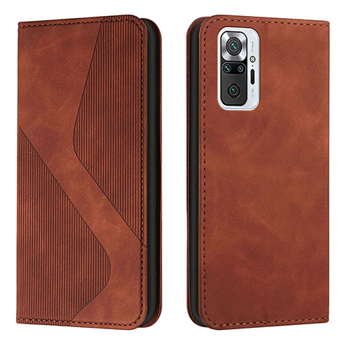 Leather Case Stands Flip Cover Holder H03X for Xiaomi Redmi Note 10 Pro 4G Brown