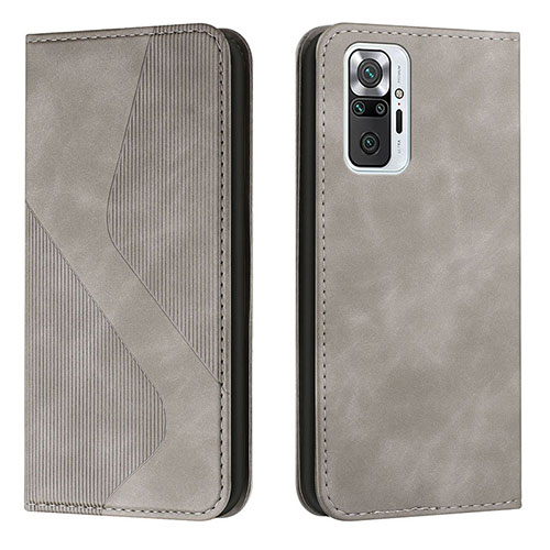 Leather Case Stands Flip Cover Holder H03X for Xiaomi Redmi Note 10 Pro 4G Gray