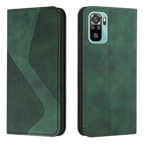 Leather Case Stands Flip Cover Holder H03X for Xiaomi Redmi Note 10S 4G Green