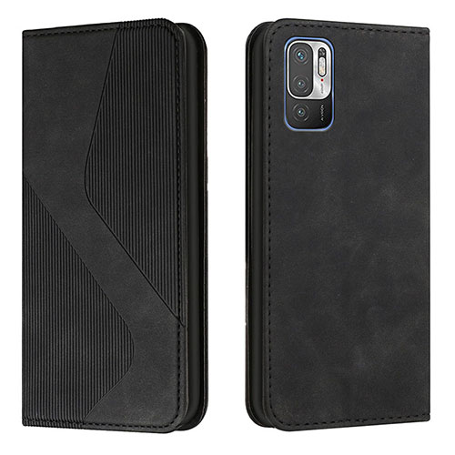 Leather Case Stands Flip Cover Holder H03X for Xiaomi Redmi Note 10T 5G Black