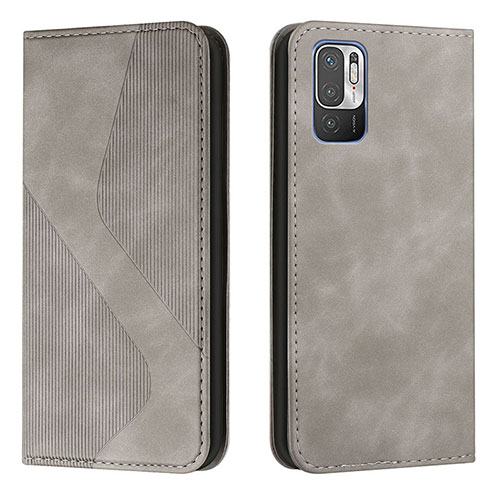 Leather Case Stands Flip Cover Holder H03X for Xiaomi Redmi Note 10T 5G Gray