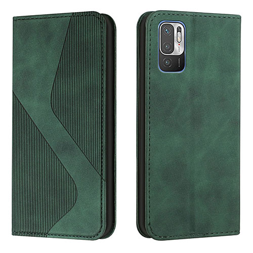 Leather Case Stands Flip Cover Holder H03X for Xiaomi Redmi Note 10T 5G Green