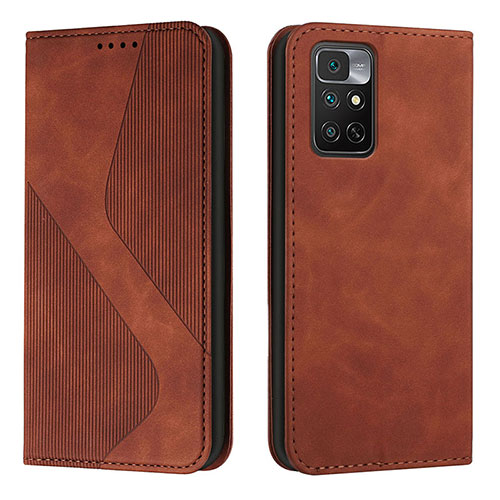 Leather Case Stands Flip Cover Holder H03X for Xiaomi Redmi Note 11 4G (2022) Brown