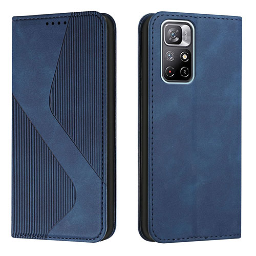 Leather Case Stands Flip Cover Holder H03X for Xiaomi Redmi Note 11 5G Blue