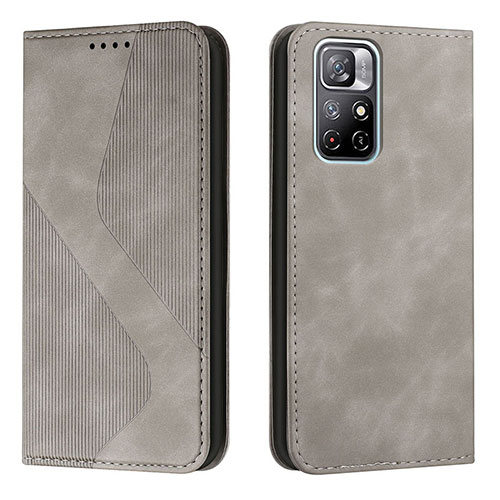 Leather Case Stands Flip Cover Holder H03X for Xiaomi Redmi Note 11 5G Gray