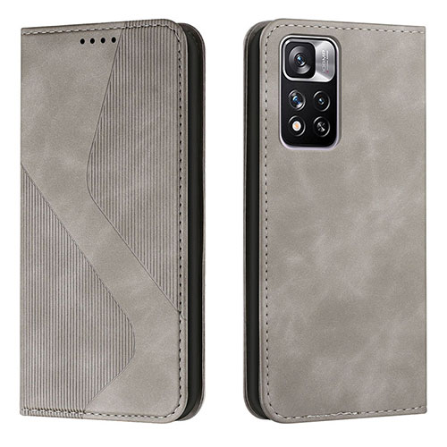 Leather Case Stands Flip Cover Holder H03X for Xiaomi Redmi Note 11 Pro+ Plus 5G Gray