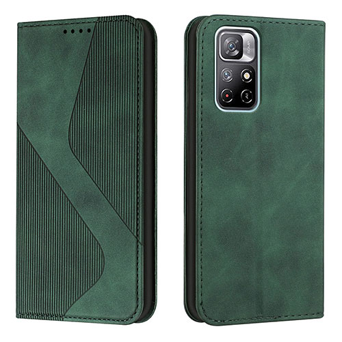 Leather Case Stands Flip Cover Holder H03X for Xiaomi Redmi Note 11S 5G Green