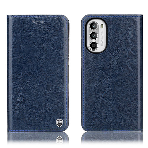 Leather Case Stands Flip Cover Holder H04P for Motorola Moto Edge (2022) 5G Blue