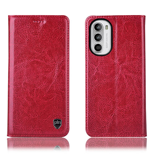 Leather Case Stands Flip Cover Holder H04P for Motorola Moto Edge (2022) 5G Red