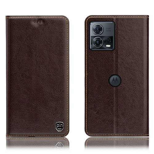 Leather Case Stands Flip Cover Holder H04P for Motorola Moto Edge 30 Fusion 5G Brown