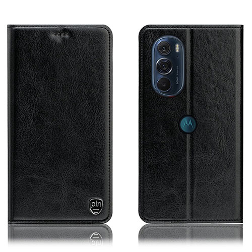 Leather Case Stands Flip Cover Holder H04P for Motorola Moto Edge 30 Pro 5G Black