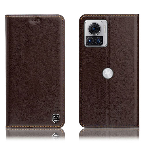 Leather Case Stands Flip Cover Holder H04P for Motorola Moto Edge 30 Ultra 5G Brown