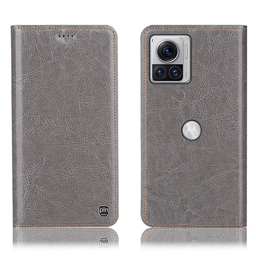 Leather Case Stands Flip Cover Holder H04P for Motorola Moto Edge 30 Ultra 5G Gray