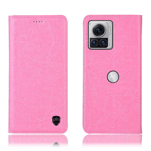 Leather Case Stands Flip Cover Holder H04P for Motorola Moto Edge 30 Ultra 5G Pink