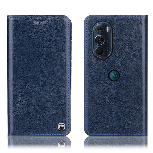 Leather Case Stands Flip Cover Holder H04P for Motorola Moto Edge Plus (2022) 5G Blue