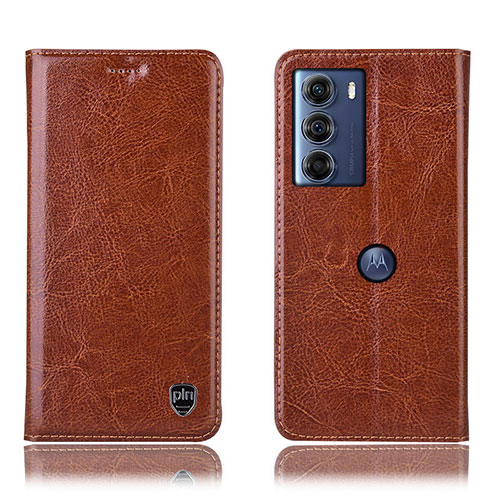 Leather Case Stands Flip Cover Holder H04P for Motorola Moto Edge S30 5G Light Brown