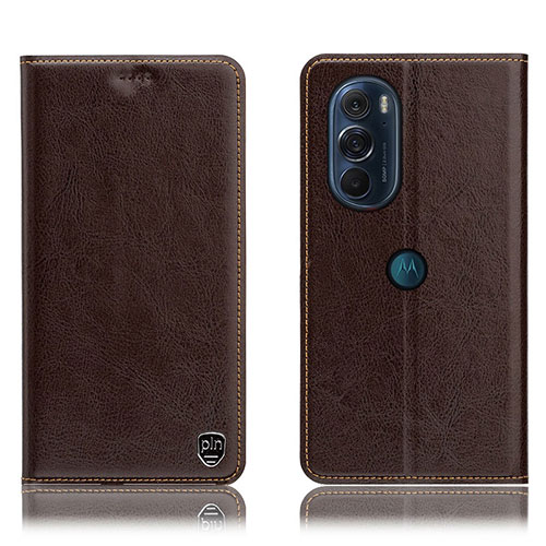 Leather Case Stands Flip Cover Holder H04P for Motorola Moto Edge X30 5G Brown