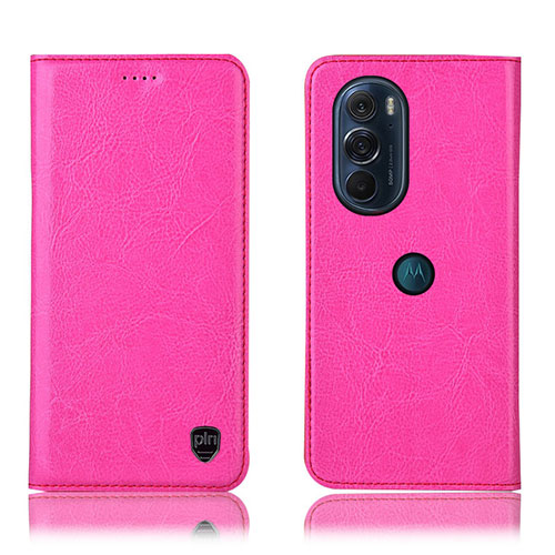 Leather Case Stands Flip Cover Holder H04P for Motorola Moto Edge X30 5G Hot Pink