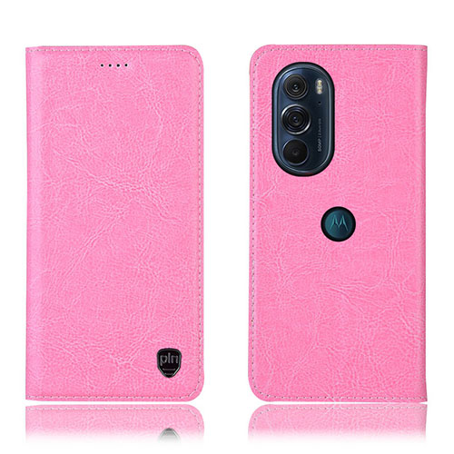 Leather Case Stands Flip Cover Holder H04P for Motorola Moto Edge X30 5G Pink