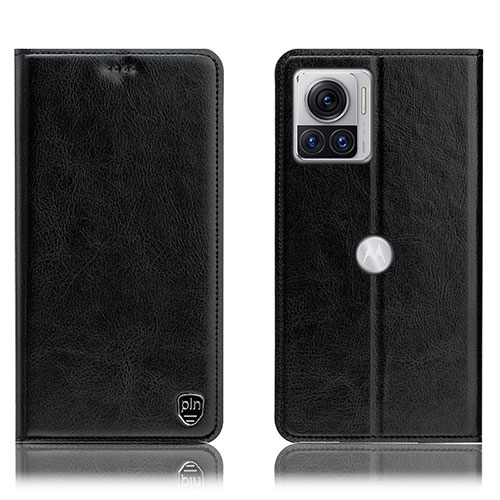 Leather Case Stands Flip Cover Holder H04P for Motorola Moto Edge X30 Pro 5G Black